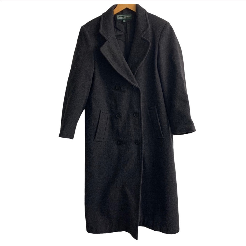 Vintage Stephanie Andrews gray marled wool double breasted trench coat size 10